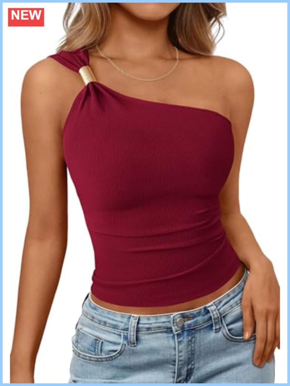 PRETTYGARDEN One Shoulder Y2K Tank Top Ribbed Knit Sleeveless Asymmetrical